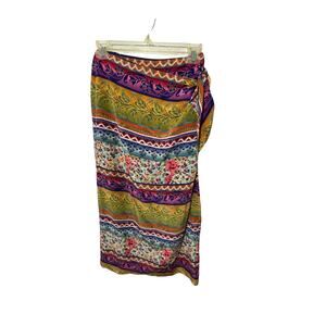 Vintage EXPRESS Boho Multi-Colored Floral Print Long Silk Wrap Skirt 8 ART DECO